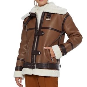 NEW Walter Baker Shearling Leather Jacket Brown
